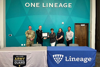 CPT Jared Johnson, MIARNG, MAJ Steven Babbitt, XO, MIANRG RRB, Susan Williams, Director of Talent Acquisition, Lineage, Christie Music, Senior Military Recruiter, Lineage and Jeff Rivera, Global Operations Officer, Lineage.