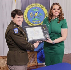 LTG Maria Gervais, Deputy Commanding General and Chief of Staff of TRADOC, presented Cindy Richardson, Director of the Division of Personnel for the Government of the US Virgin Islands, the plaque of participation