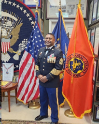 MSG Thomas Joy in his Army Service Uniform displaying his many decorations and awards.