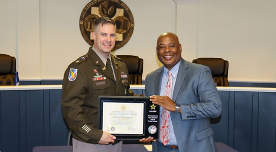 City of Statesboro and U.S. Army PaYS representatives recognize the new partnership during the ceremonial signing.