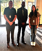 Army PaYS Marketing Analyst Frank McNeil with Recruiting Managers Mr. Eric Batten and Ms. Priya Bhasin of Texas Instruments in Dallas, TX