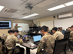 LTC Babcock, Cal Fullerton ROTC commander briefing his Cadets on Army PaYS

