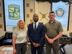 Army PaYS Market Analyst Frank McNeil with University of Colorado-Boulder Army ROTC ROO Ms. Kimberly Hageman and Assistant PMS MAJ Eric Kyle