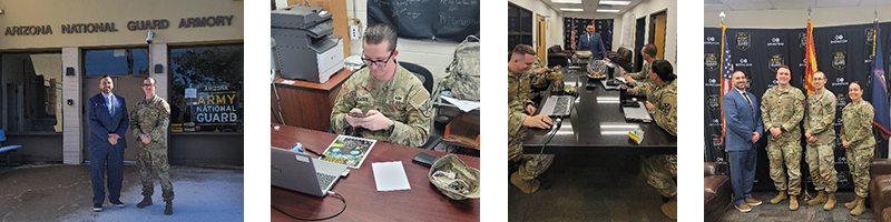 Roy and SSG Kramer AZARNG Prescott Recruiting Station --- SSG Devin Kramer registers for Army PaYS --- Roy Briefs AZARNG RRB Command staff of the PaYS program --- Roy, CPT Ayers, CPT Whittemore, LTC Wiggins AZARNG RRB