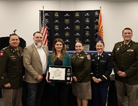 COL Jeremy Pfeifer, Matthew Langseth, Mayor Reina Romero, LTC Brook Wiggins, CPT Taylor Payne, CPT Justin Ayers