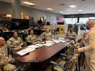 Alfredo briefs the Upland Recruiting Station 