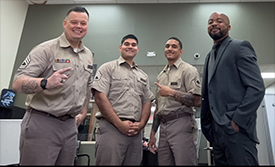 Recruiters from the Rolling Oaks Army Recruiting Station. SFC Jason Legg, SSG Jorge Ayala and SSG Jacob Frett with Marketing Analyst Frank McNeil 