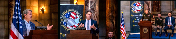 Speakers during their remarks (l-r) Governor Jim Pillen, Director Jason Jackson, MG Craig Strong